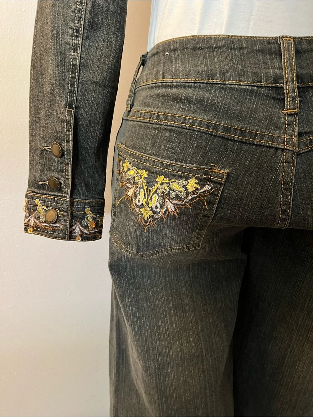 Vintage y2k Elite Jeans Jacket Set size 3/4 low rise, gaucho, bolero cropped